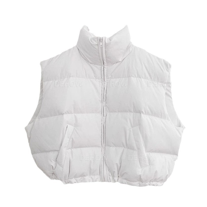 Korean Style Short Stand-up Collar Cotton-padded Coat Vest