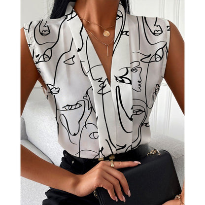 Printed Sleeveless Shirt Top For Women