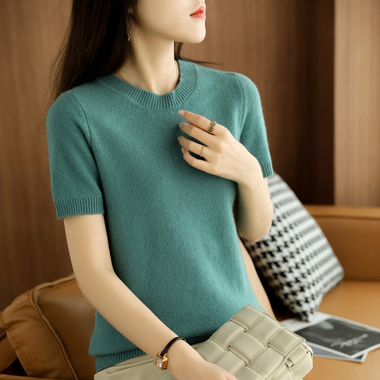 Slim-fitting Simple Bottoming Needle Sweater Top Round Neck Trend