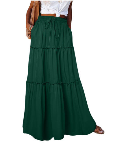 Women's Layered High Waist Elastic Lace-up Skirt