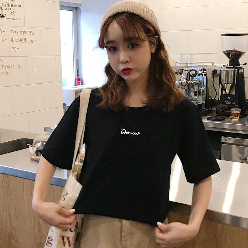 Letter Printed Cotton Half Sleeve Bottoming T-shirt