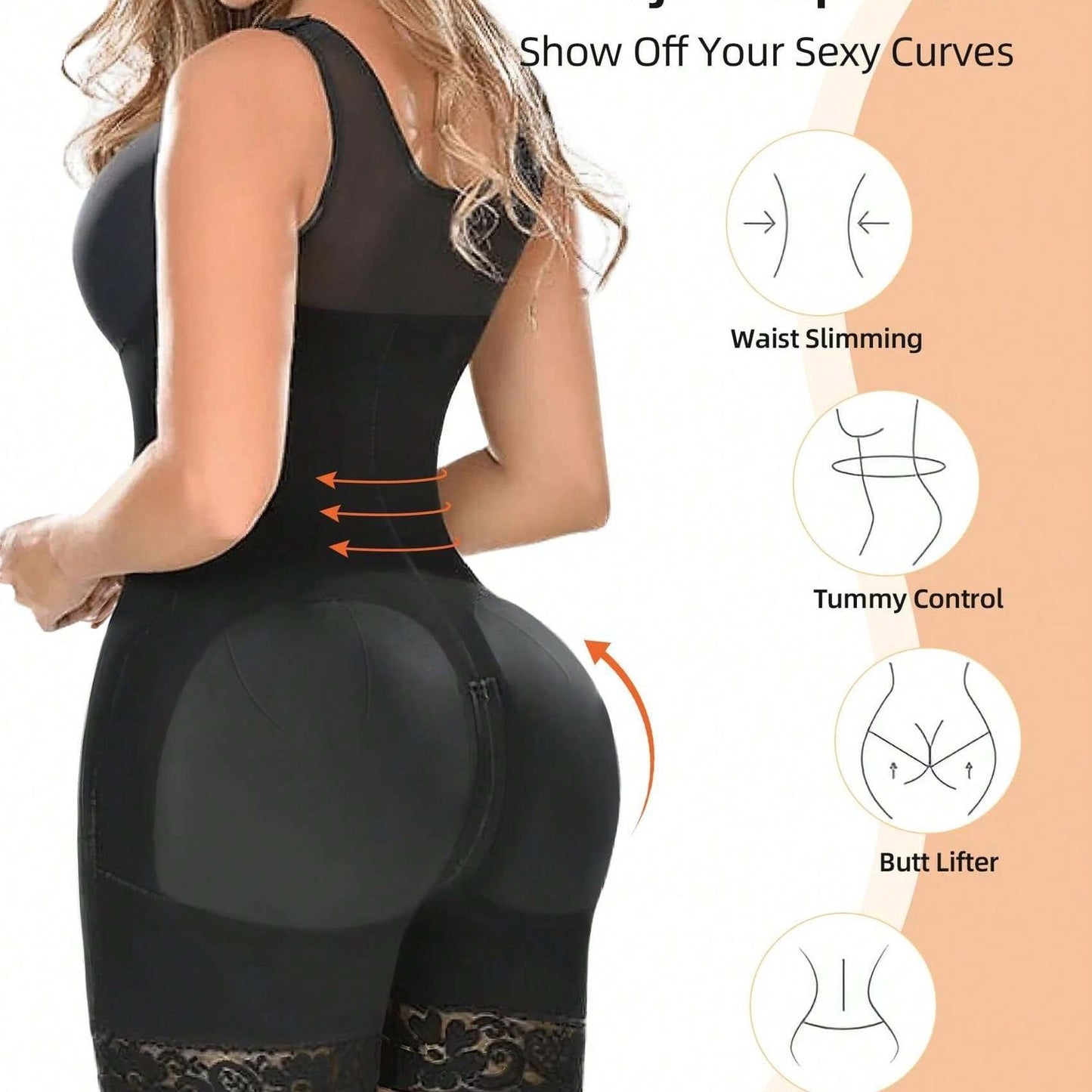 Women's Shapewear, Full Body Sculpting, Hip Lifter With Zipper Crotch