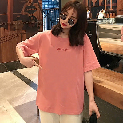 Letter Printed Cotton Half Sleeve Bottoming T-shirt