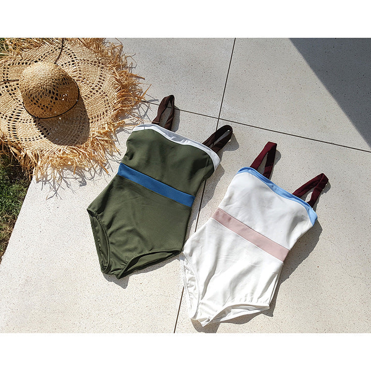 Women's Block Slim Triangle One-piece Swimsuit