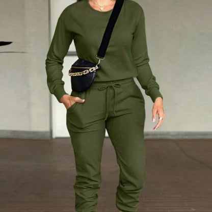 Casual Round Neck Long Sleeve Top And Pants Suit