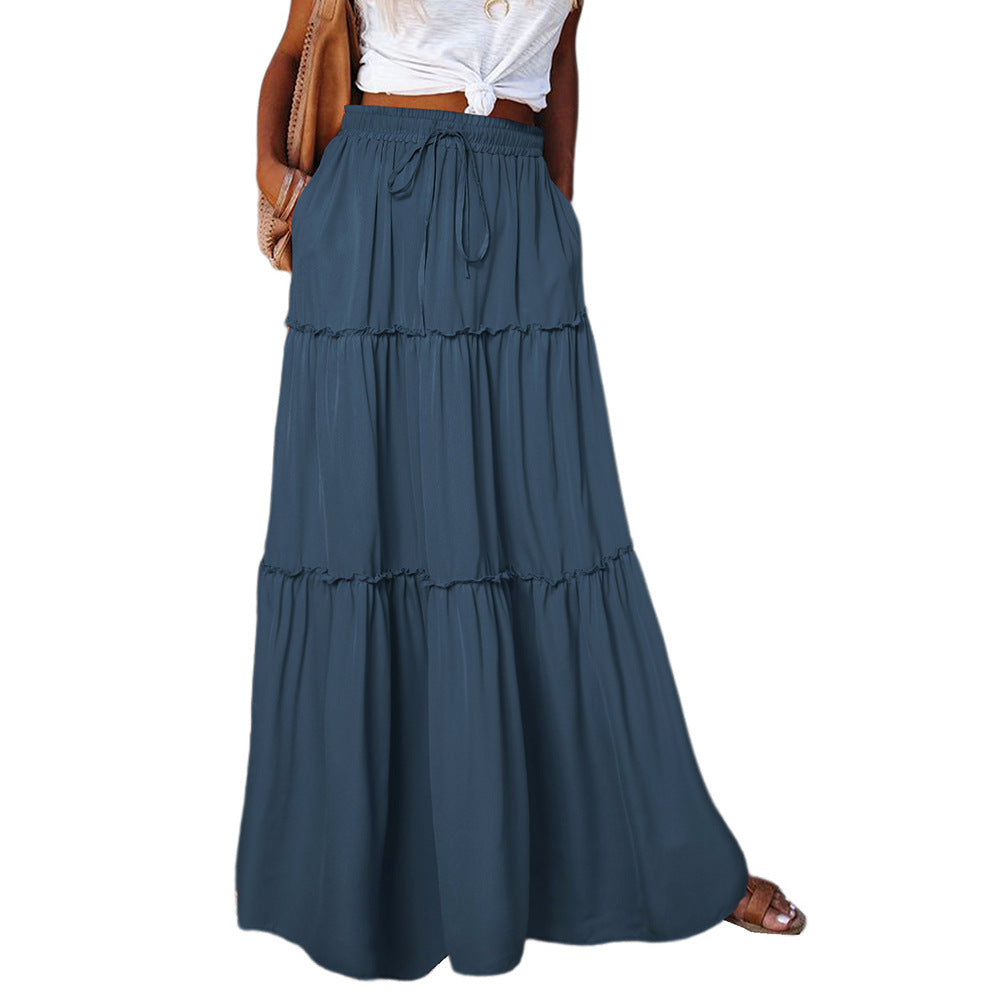 Women's Layered High Waist Elastic Lace-up Skirt