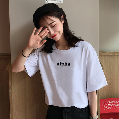Letter Printed Cotton Half Sleeve Bottoming T-shirt