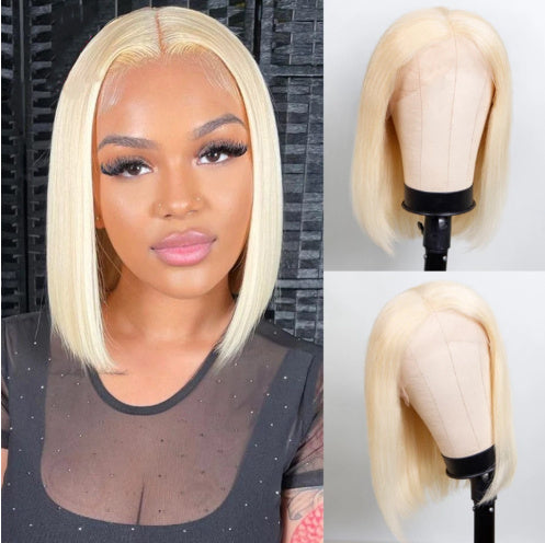 613 Blonde Bob Short Straight Human Hair Wigs For Women