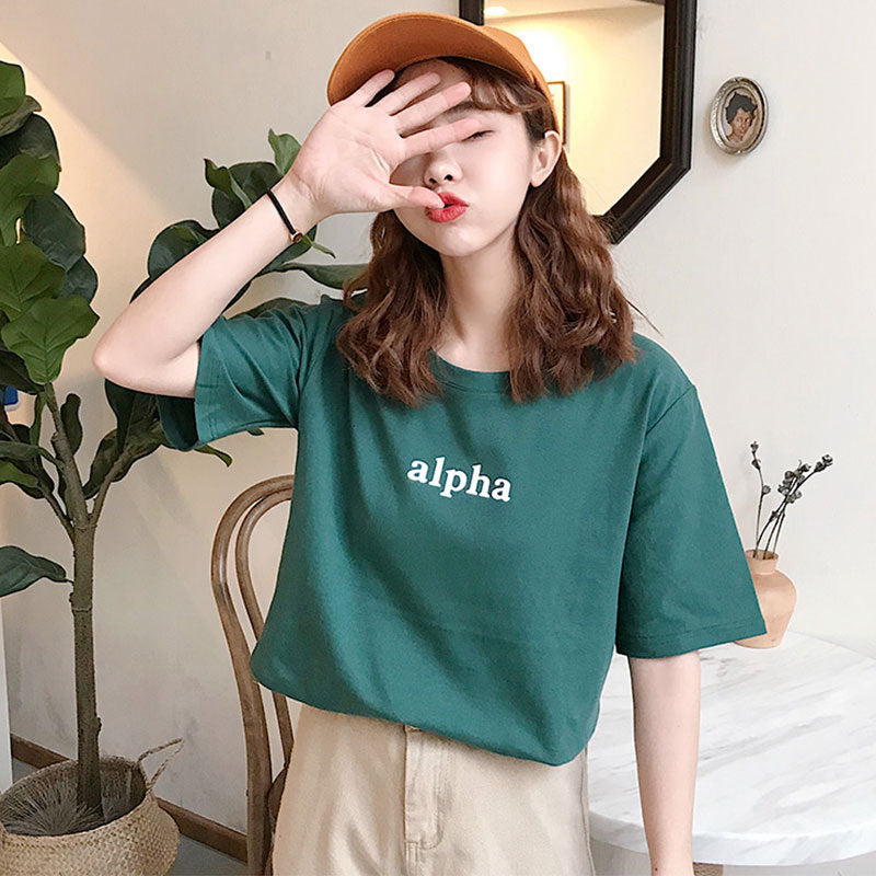 Letter Printed Cotton Half Sleeve Bottoming T-shirt