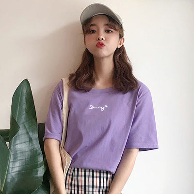 Letter Printed Cotton Half Sleeve Bottoming T-shirt