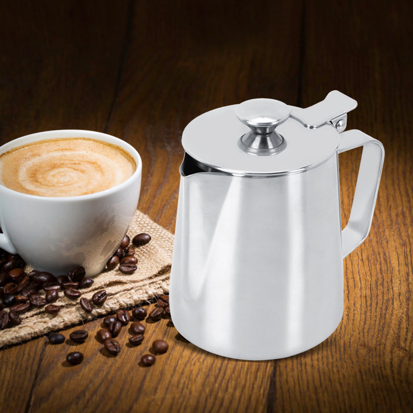 350ml Stainless Steel Coffee Latte Frothing Art Jug w/Lid