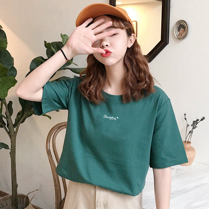 Letter Printed Cotton Half Sleeve Bottoming T-shirt