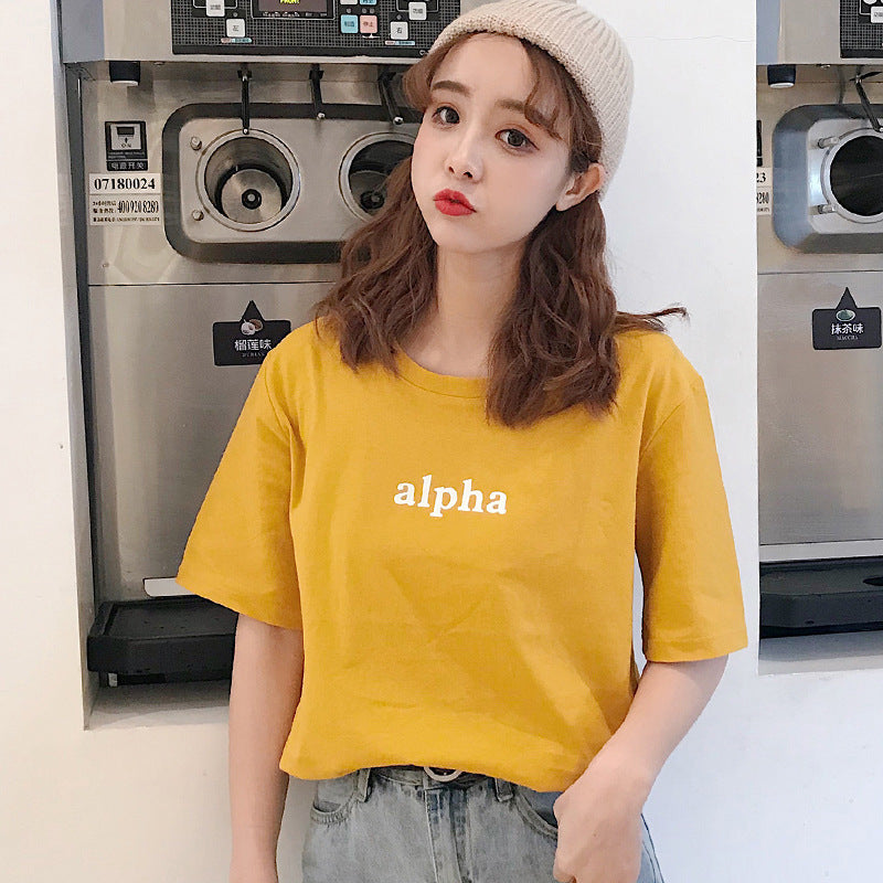 Letter Printed Cotton Half Sleeve Bottoming T-shirt