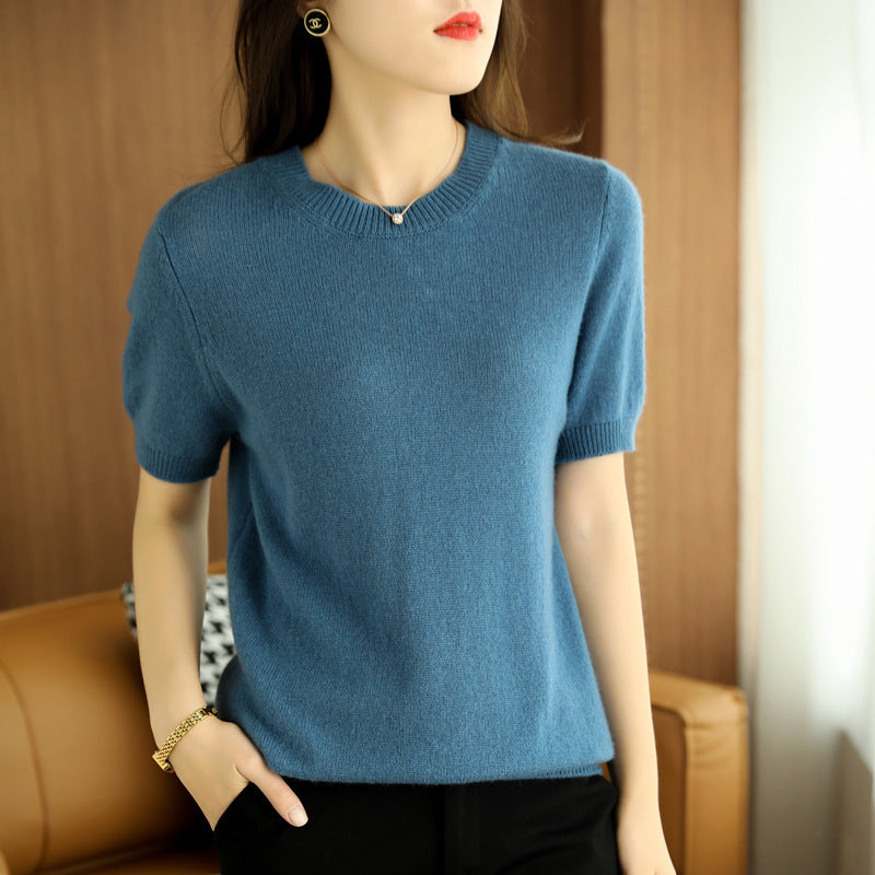 Slim-fitting Simple Bottoming Needle Sweater Top Round Neck Trend