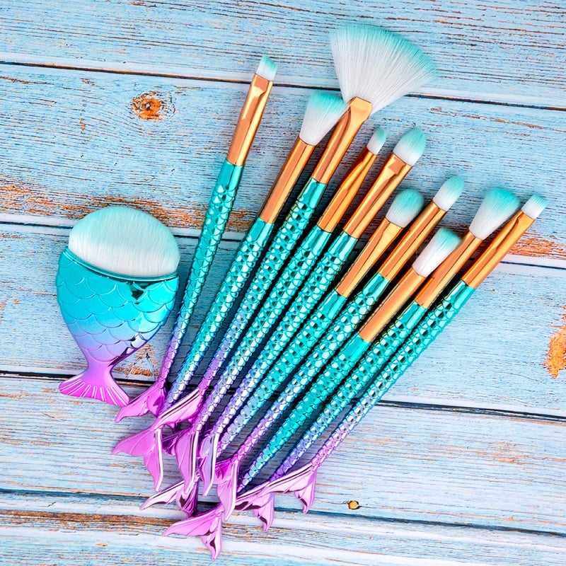 11pcs Makeup Brushes Kit Mermaid