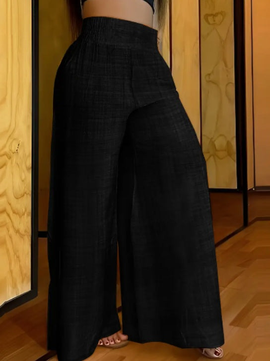 Solid Pants Casual Wide Leg Elastic Waist Pants