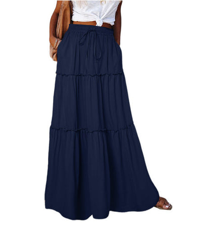 Women's Layered High Waist Elastic Lace-up Skirt