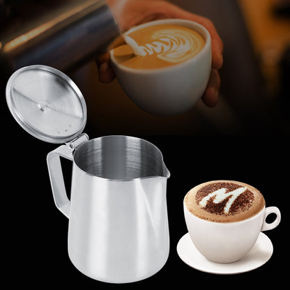 350ml Stainless Steel Coffee Latte Frothing Art Jug w/Lid