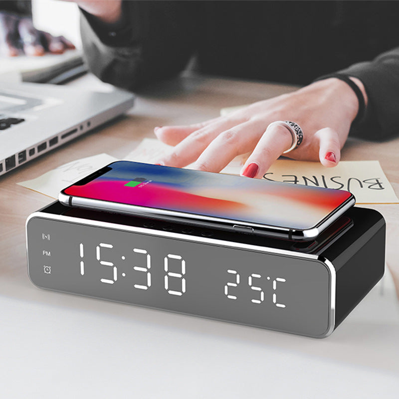 LED Electric Alarm Clock With Wireless Charger Thermometer