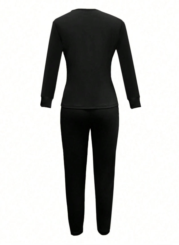 Casual Round Neck Long Sleeve Top And Pants Suit