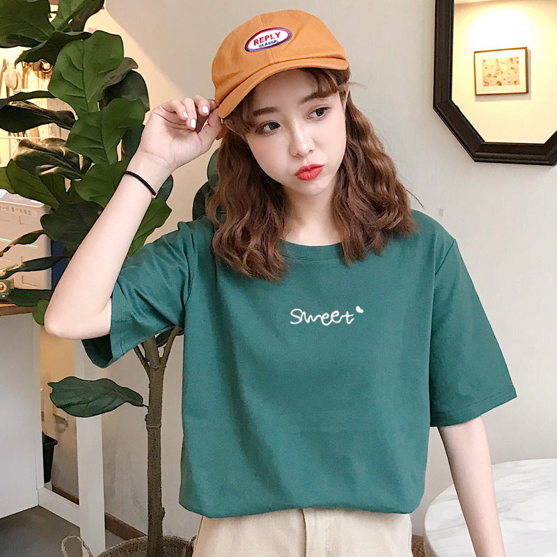 Letter Printed Cotton Half Sleeve Bottoming T-shirt