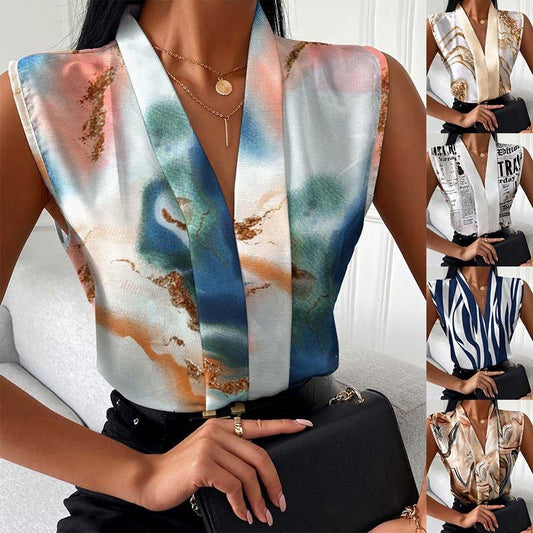 Printed Sleeveless Shirt Top For Women