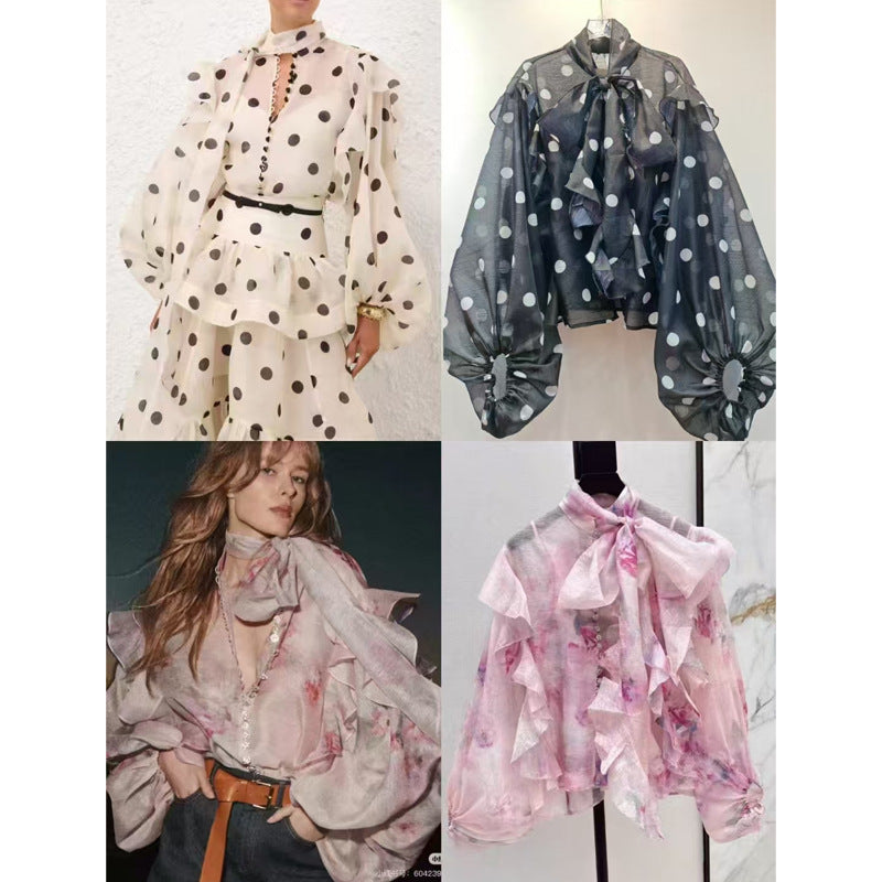 Ruffled Polka Dot Shirt Women