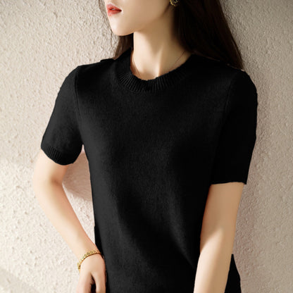 Slim-fitting Simple Bottoming Needle Sweater Top Round Neck Trend