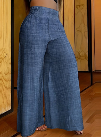 Solid Pants Casual Wide Leg Elastic Waist Pants