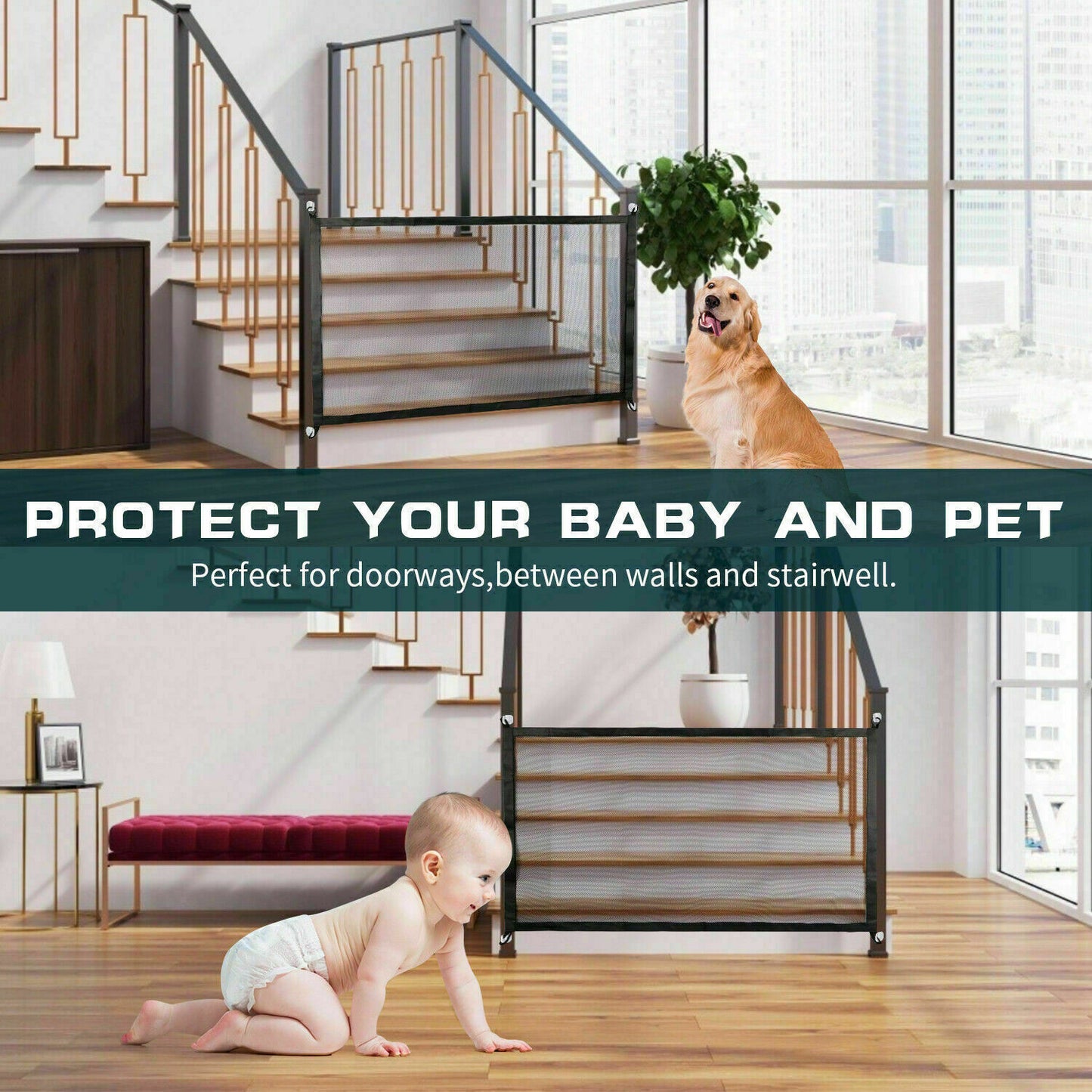 Pets Dog Cat Baby Safety Gate Mesh Portable