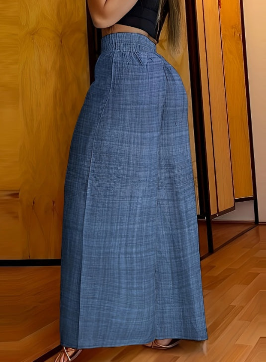 Solid Pants Casual Wide Leg Elastic Waist Pants