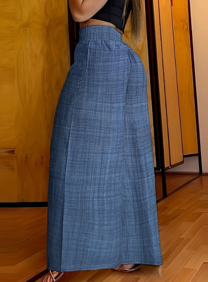 Solid Pants Casual Wide Leg Elastic Waist Pants