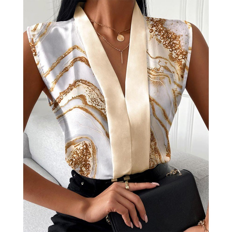 Printed Sleeveless Shirt Top For Women