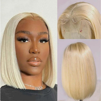 613 Blonde Bob Short Straight Human Hair Wigs For Women