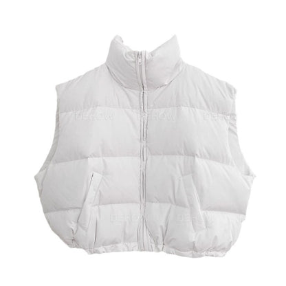 Korean Style Short Stand-up Collar Cotton-padded Coat Vest