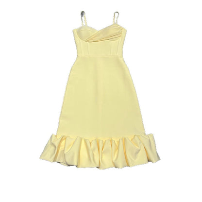 Retro Hepburn Style British Court Tight Waist Yellow Fishtail Skirt