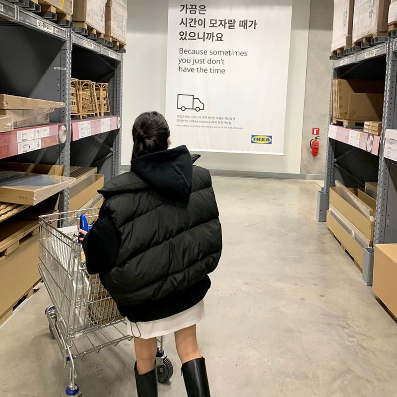 Korean Style Short Stand-up Collar Cotton-padded Coat Vest