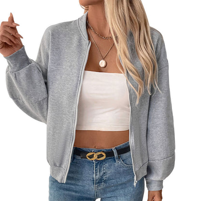 Women's Short Cardigan Solid Color Hoodie Coat