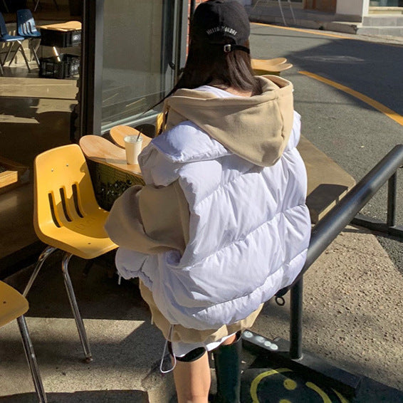 Korean Style Short Stand-up Collar Cotton-padded Coat Vest