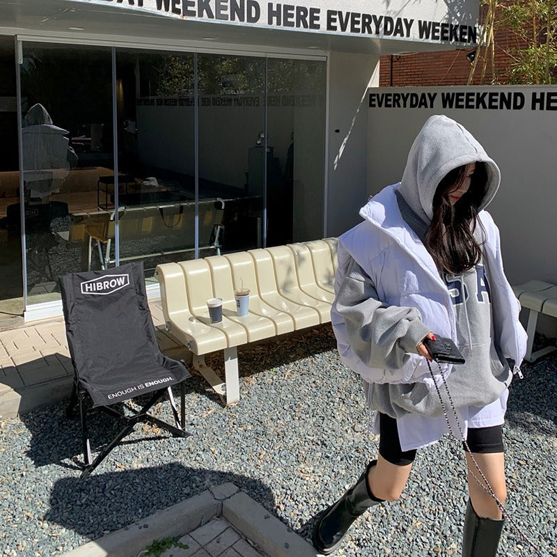 Korean Style Short Stand-up Collar Cotton-padded Coat Vest