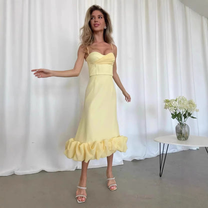 Retro Hepburn Style British Court Tight Waist Yellow Fishtail Skirt