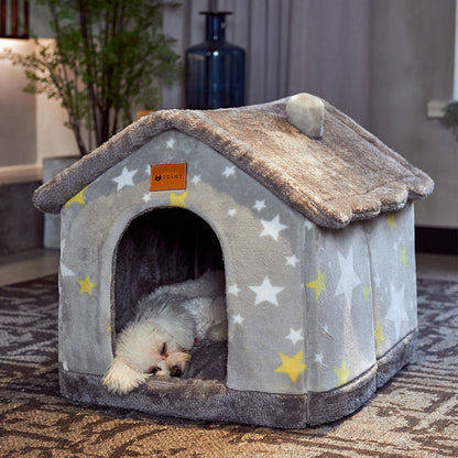 Foldable Dog House Cat Bed Winter Dog Villa Sleep Kennel Removable Nest Sofa Pets