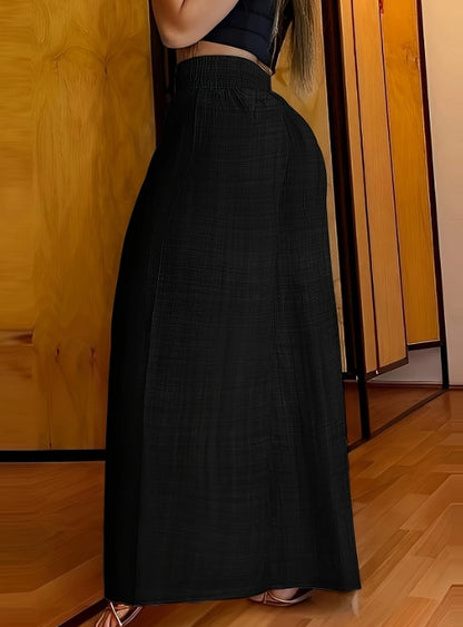 Solid Pants Casual Wide Leg Elastic Waist Pants