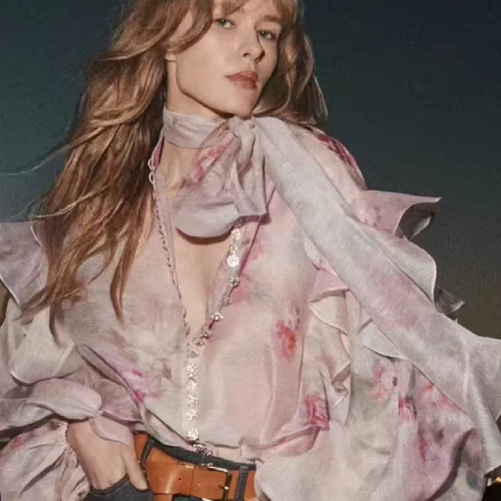 Ruffled Polka Dot Shirt Women