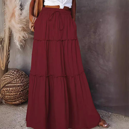 Women's Layered High Waist Elastic Lace-up Skirt
