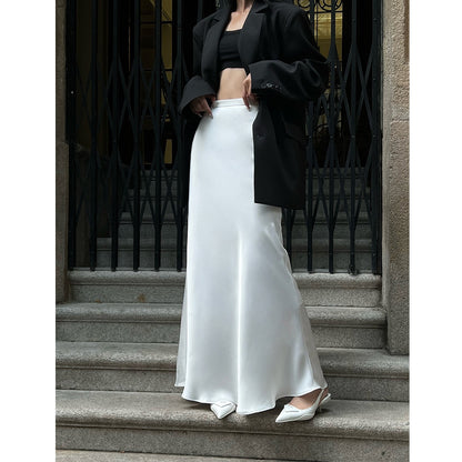 Women's Solid Color Acetate Satin Design Skirt