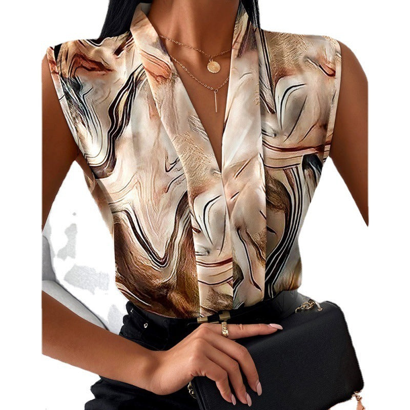 Printed Sleeveless Shirt Top For Women