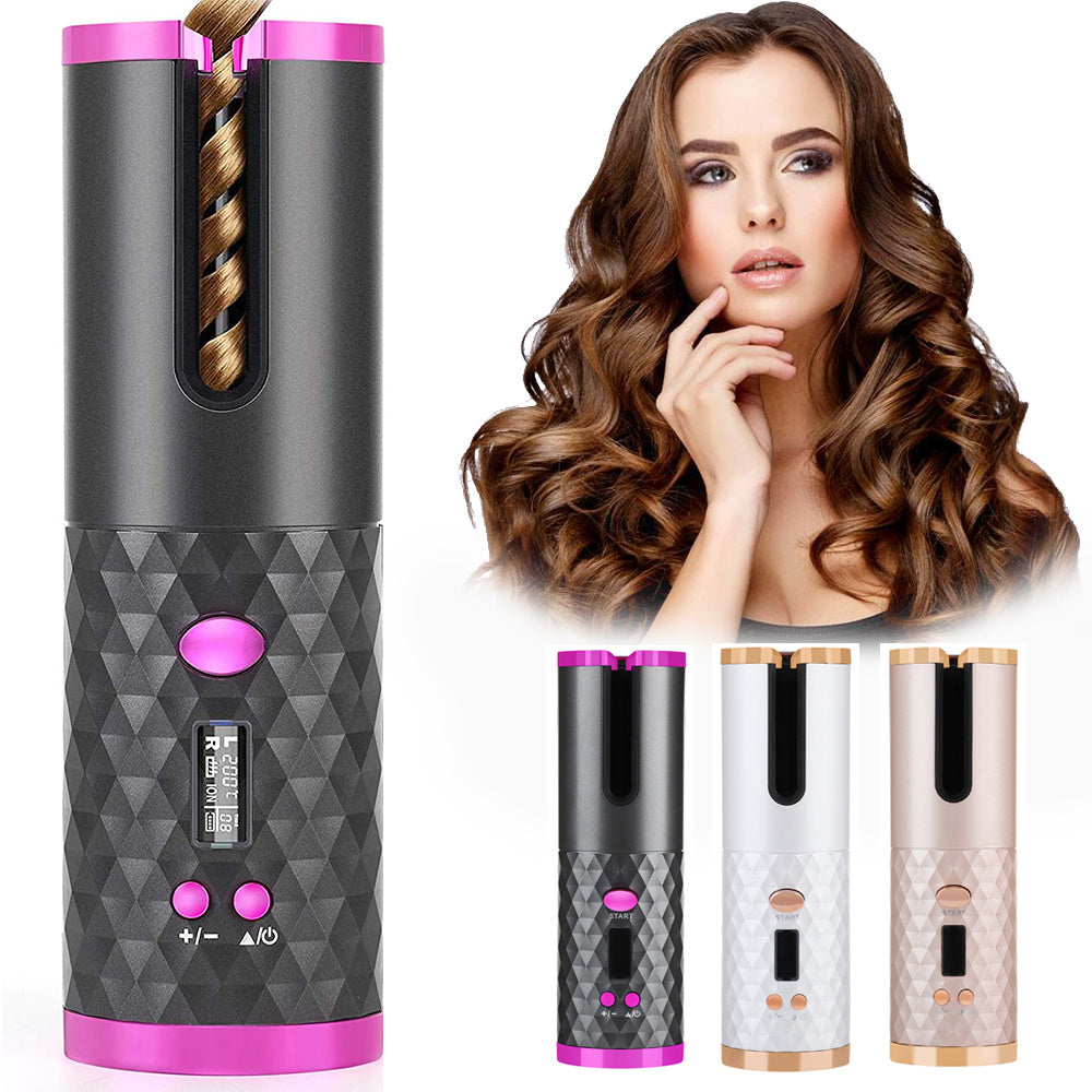 Rechargeable Automatic Hair Curler Women LCD Display Ceramic Rotating
