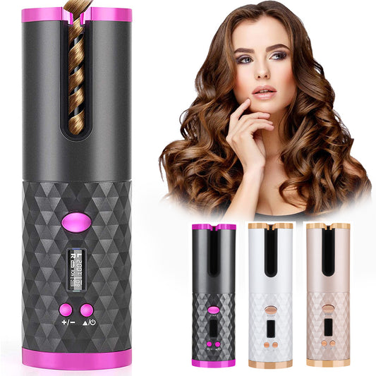 Rechargeable Automatic Hair Curler Women LCD Display Ceramic Rotating