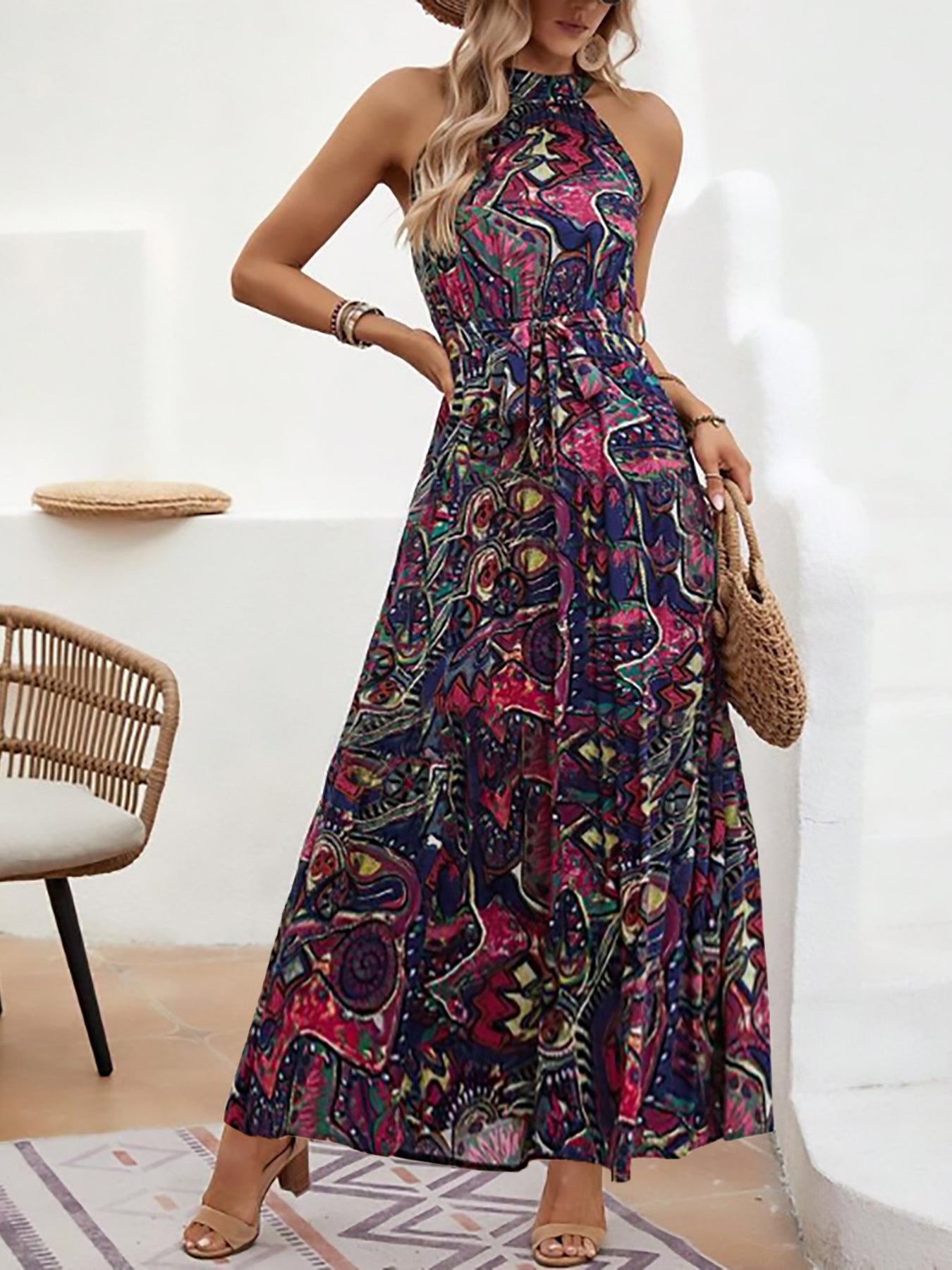 Bohemian Retro Halter Dress Women